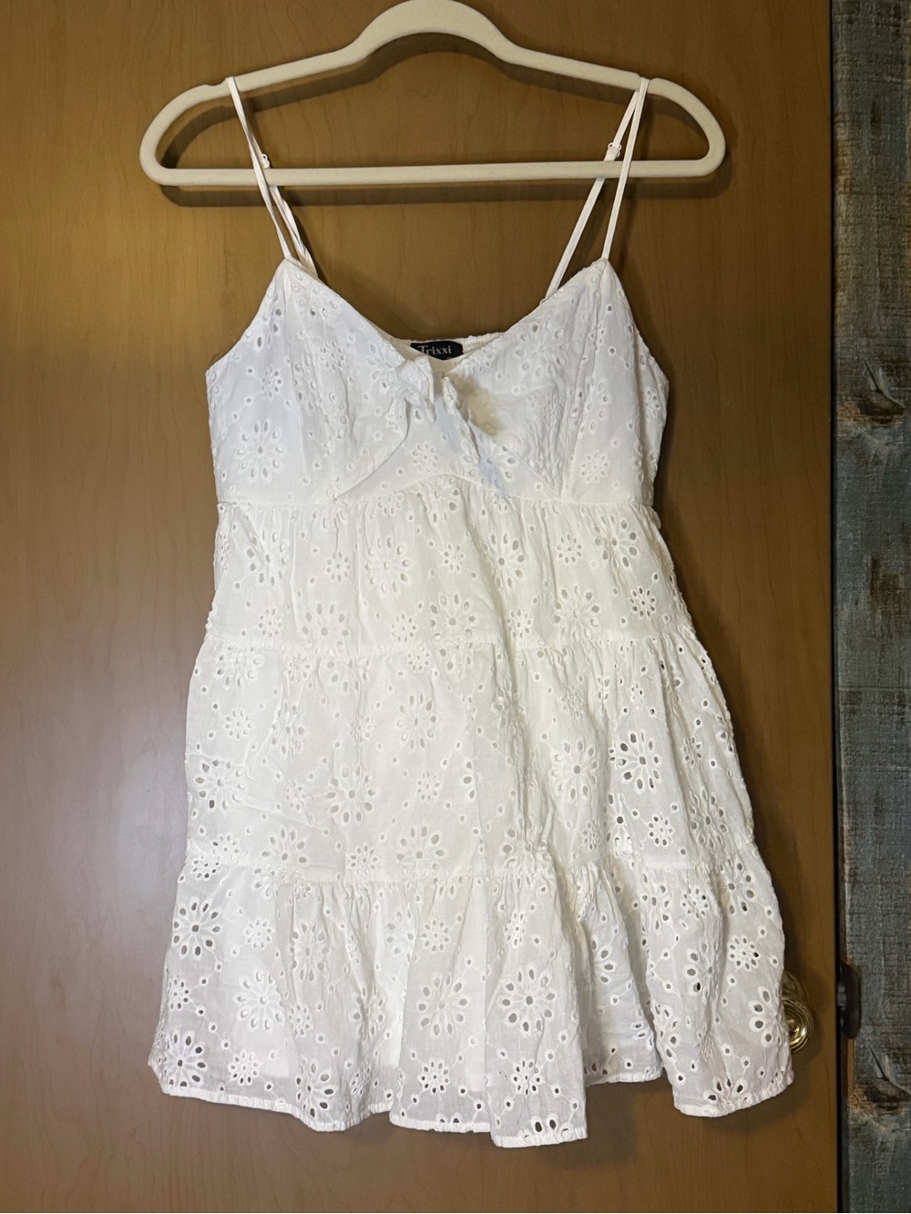 Trixxi White Eyelet Spaghetti Strap Mini Dress